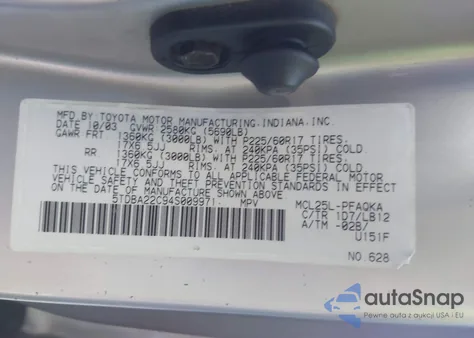 2004 Toyota Sienna Xle Limited z USA, uszkodzony, nr VIN 5TDBA22C94S009971